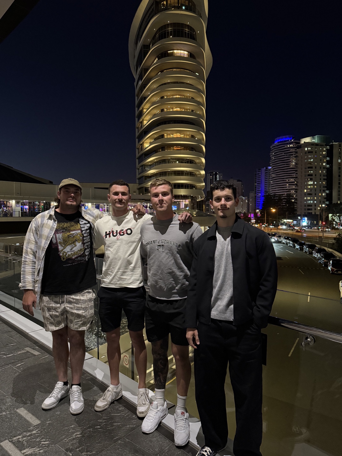 Four of the boys together in Broadbeach at night